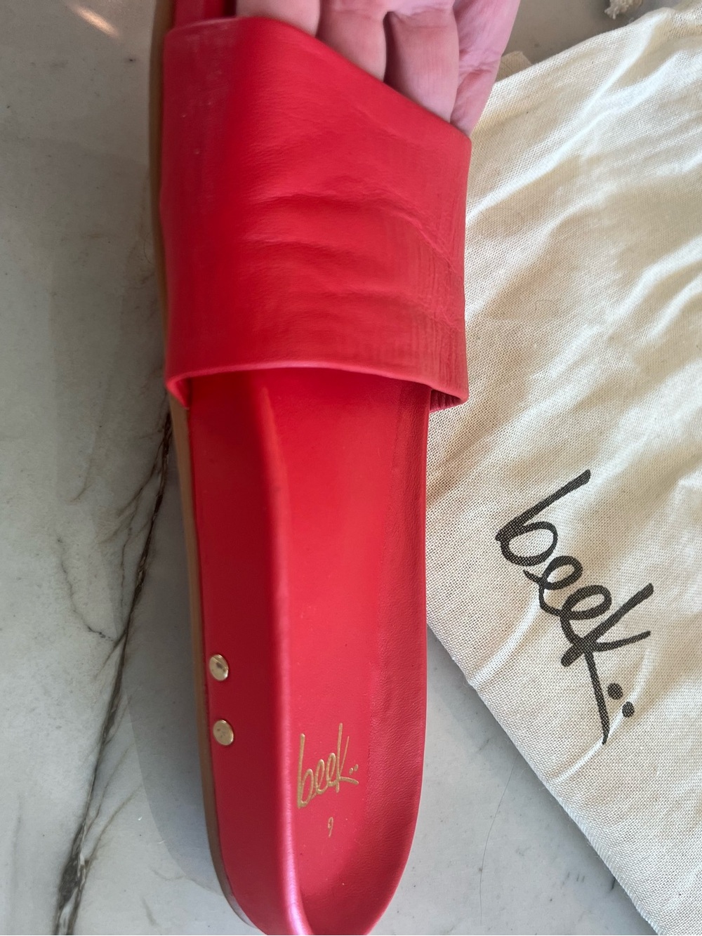 Beek Cherry Red Slide Sandals - Women's Slip-On Slides - Picture 9 of 10